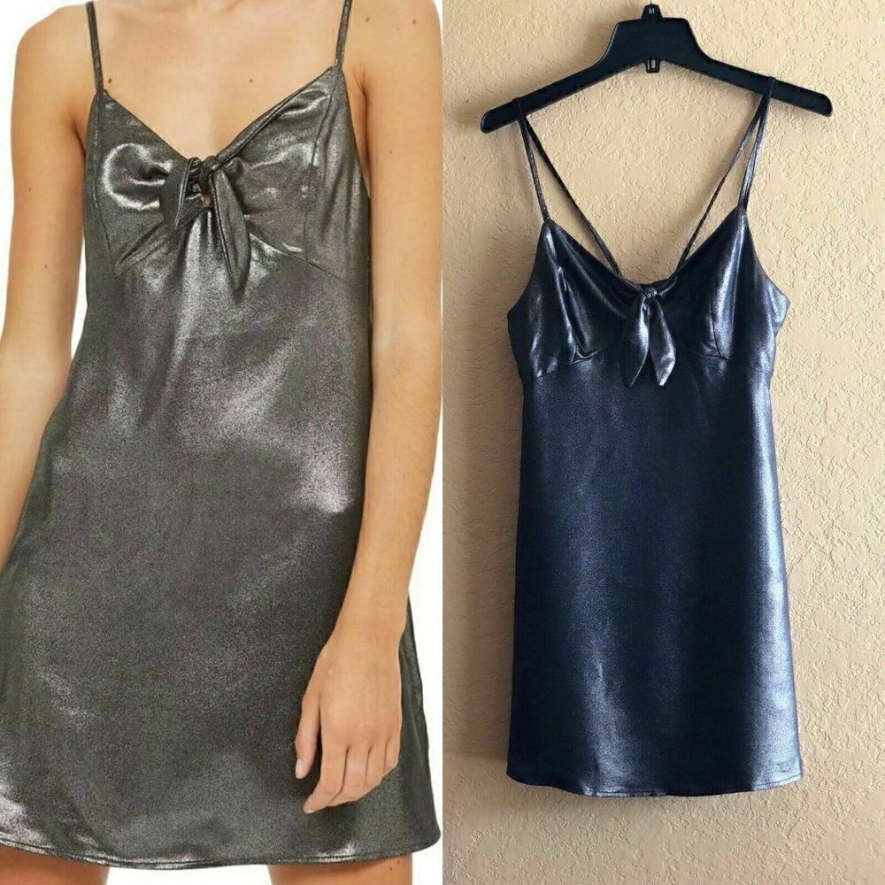Topshop Gray Metallic Tie Front Slip Dress Size 4